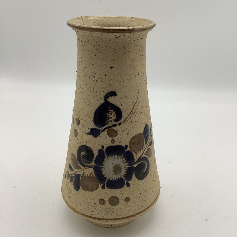 Handcrafted Mexican Tonala Pottery Vase with Floral Design